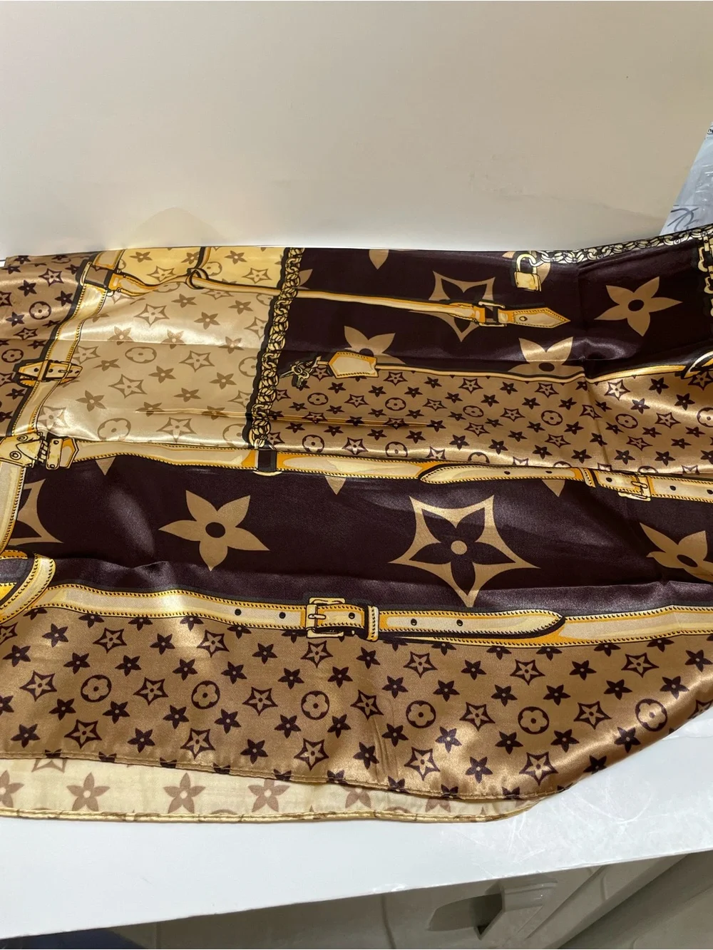 Fashion Premium Silky Multi Scarf - Brown & Gold